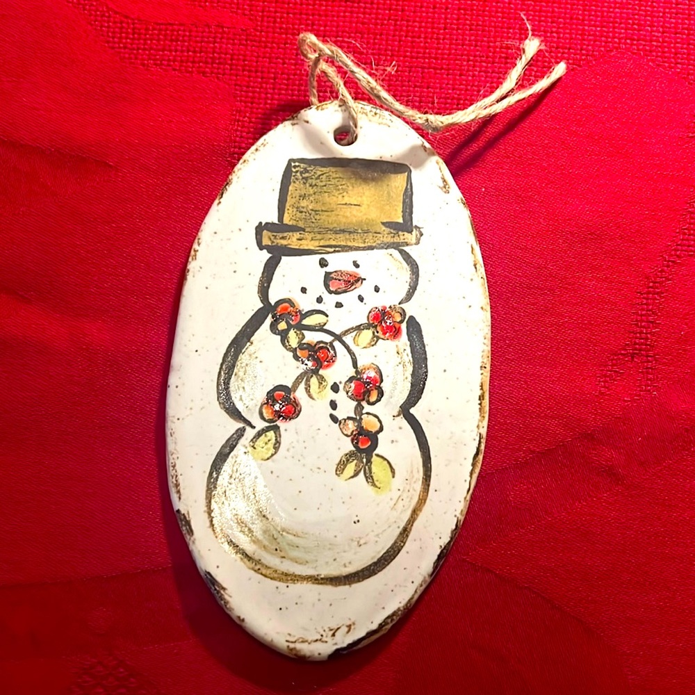 Etta B Christmas Pottery Snowman Ornament